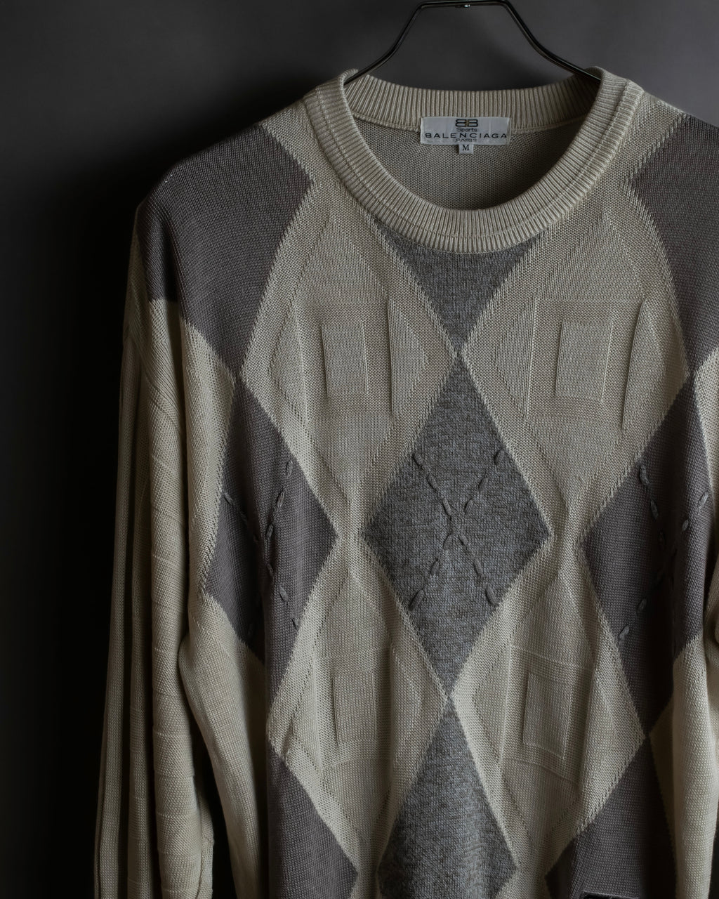 "BALENCIAGA" Diamond pattern argyle twill crew neck knit