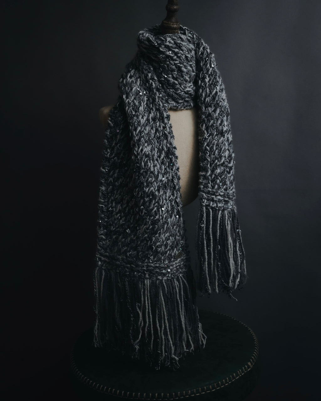 "CHANEL" 2005AW fantasy yarn embellished fringe scarf