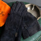 "HERMES" H motif design suede leather gloves