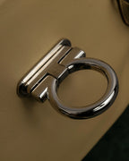 "Salvatore Ferragamo" Gancini motif greige color leather hand bag