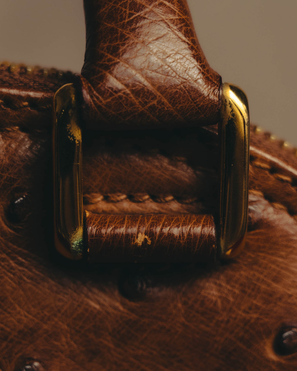 "LOEWE" 80's-90's Classic ostrich leather top handle handbag