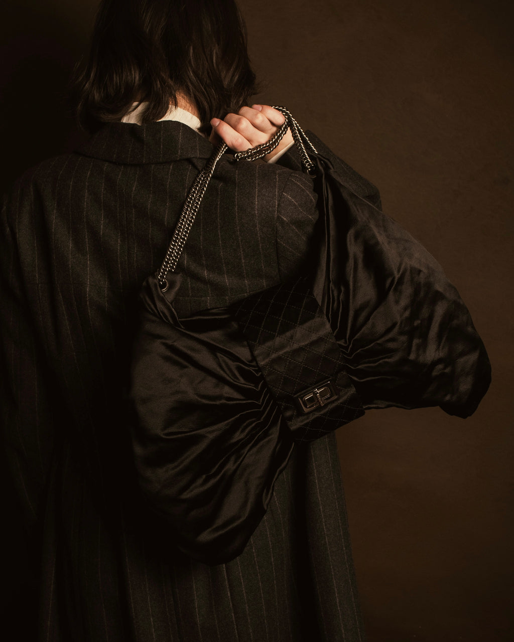 –SPECIAL–"CHANEL" 08-09’s Satin quilted bow shoulder bag