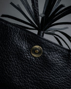 "YVES SAINT LAURENT" 80's-90's Wood toggle design pebbled leather bag