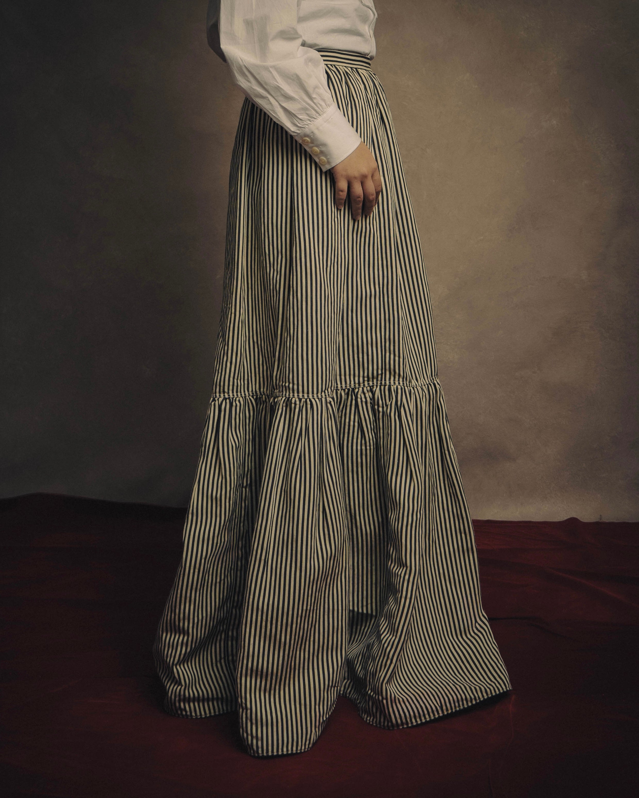 -SPECIAL- “Christian Dior” 2021 cruise striped linen silk tiered skirt