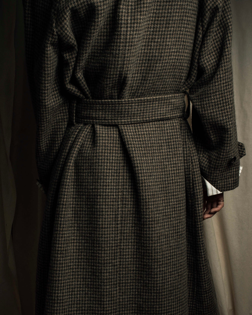"tricot COMME des GARCONS" Leather collar design houndstooth pattern oversized long coat