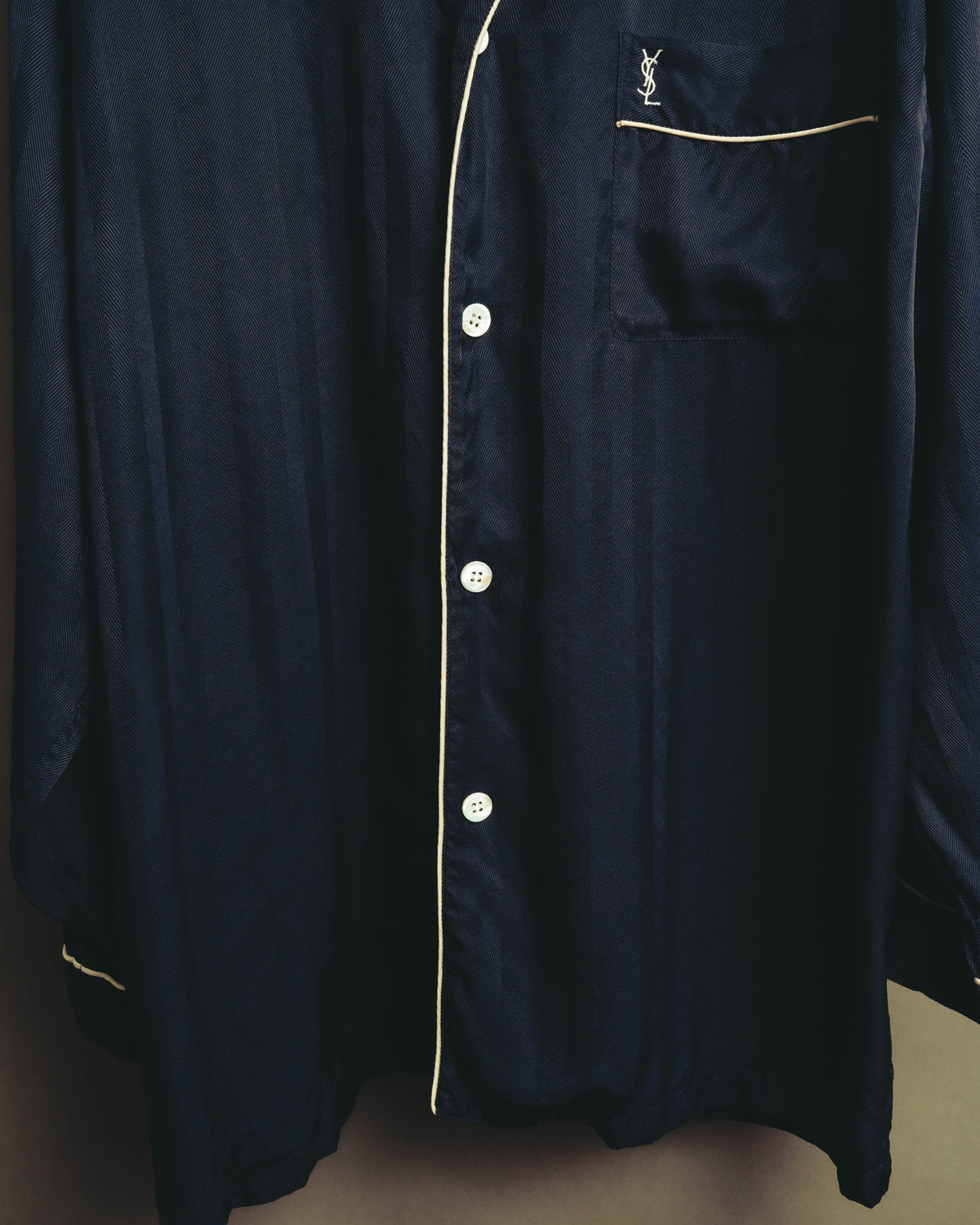 "Yves Saint Laurent" 90's-00's Herringbone silk pajama shirt