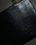 “YVES SAINT LAURENT” 90’s–Early 00’s Croc embossed leather woven stitch tote bag