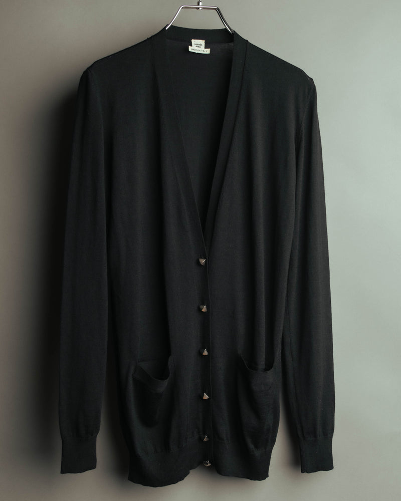 "Hermès" 90's-00's Medor button wool knit cardigan