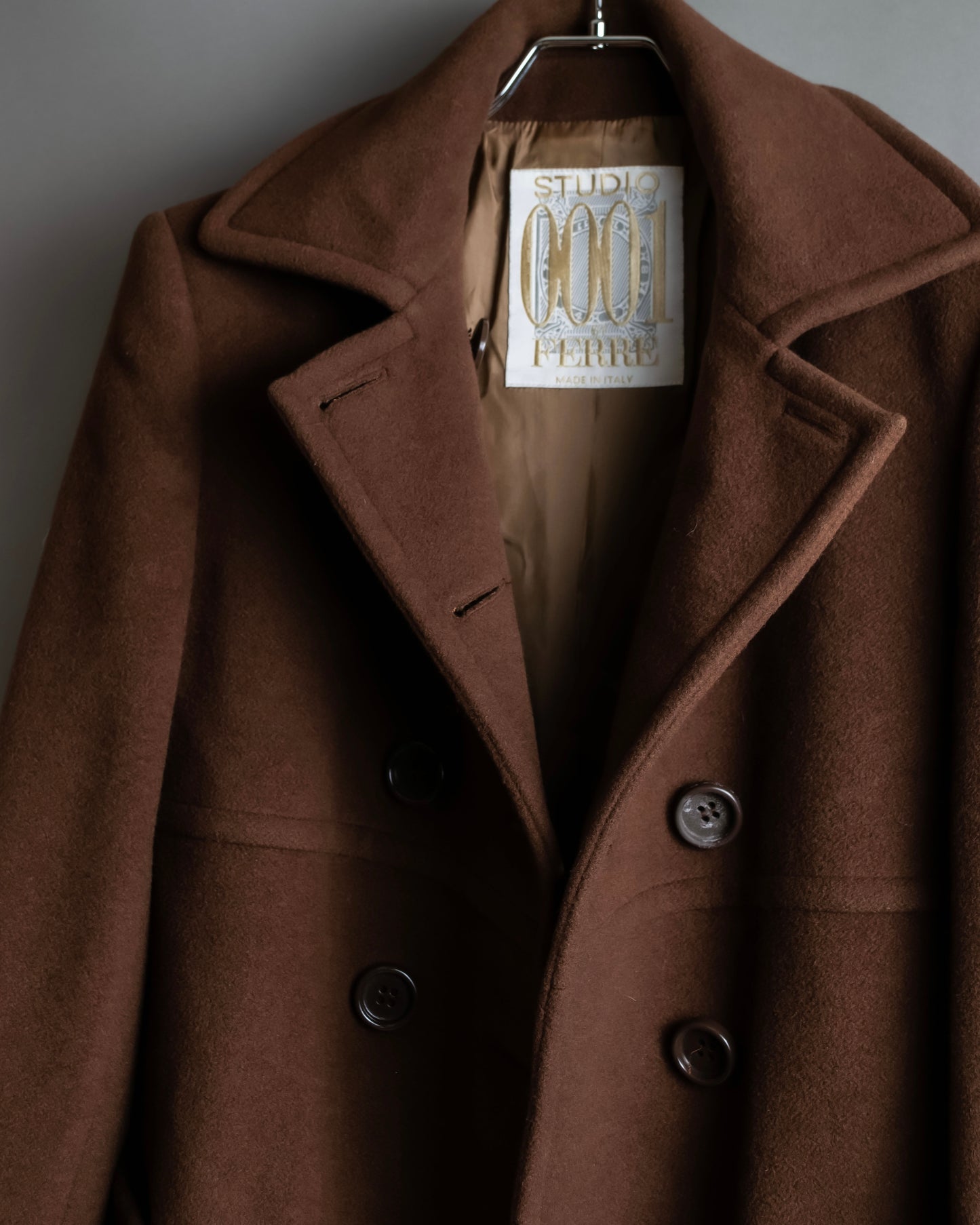 "STUDIO 0001 BY FERRE" Double breasted oversized wool blend chesterfield coat