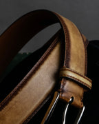 "Berluti" Patina finish curved buckle leather belt