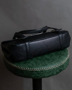 "BVLGARI" Horizontal form engraved logo leather bag