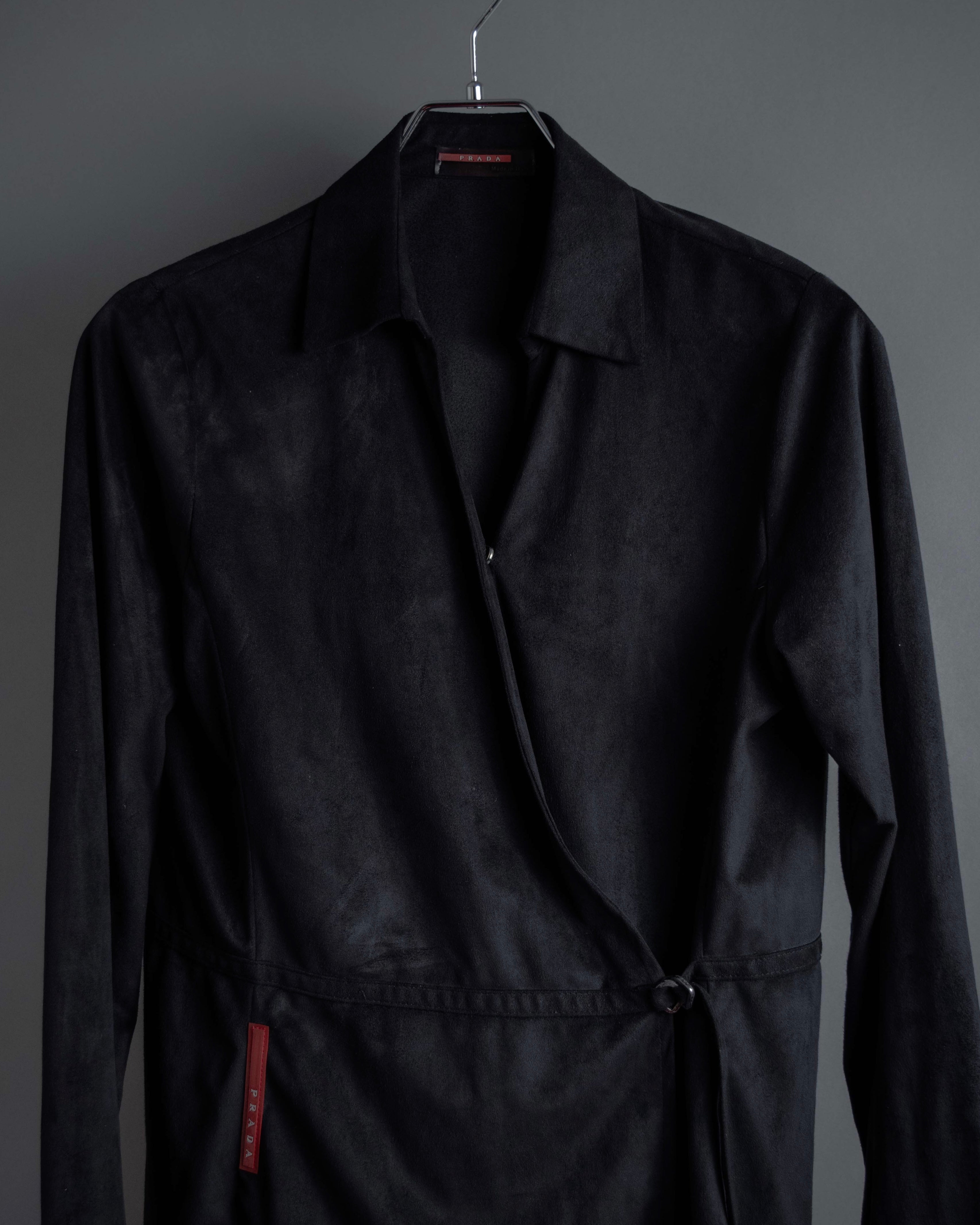 "PRADA" Wrap flap design micro suede jacket