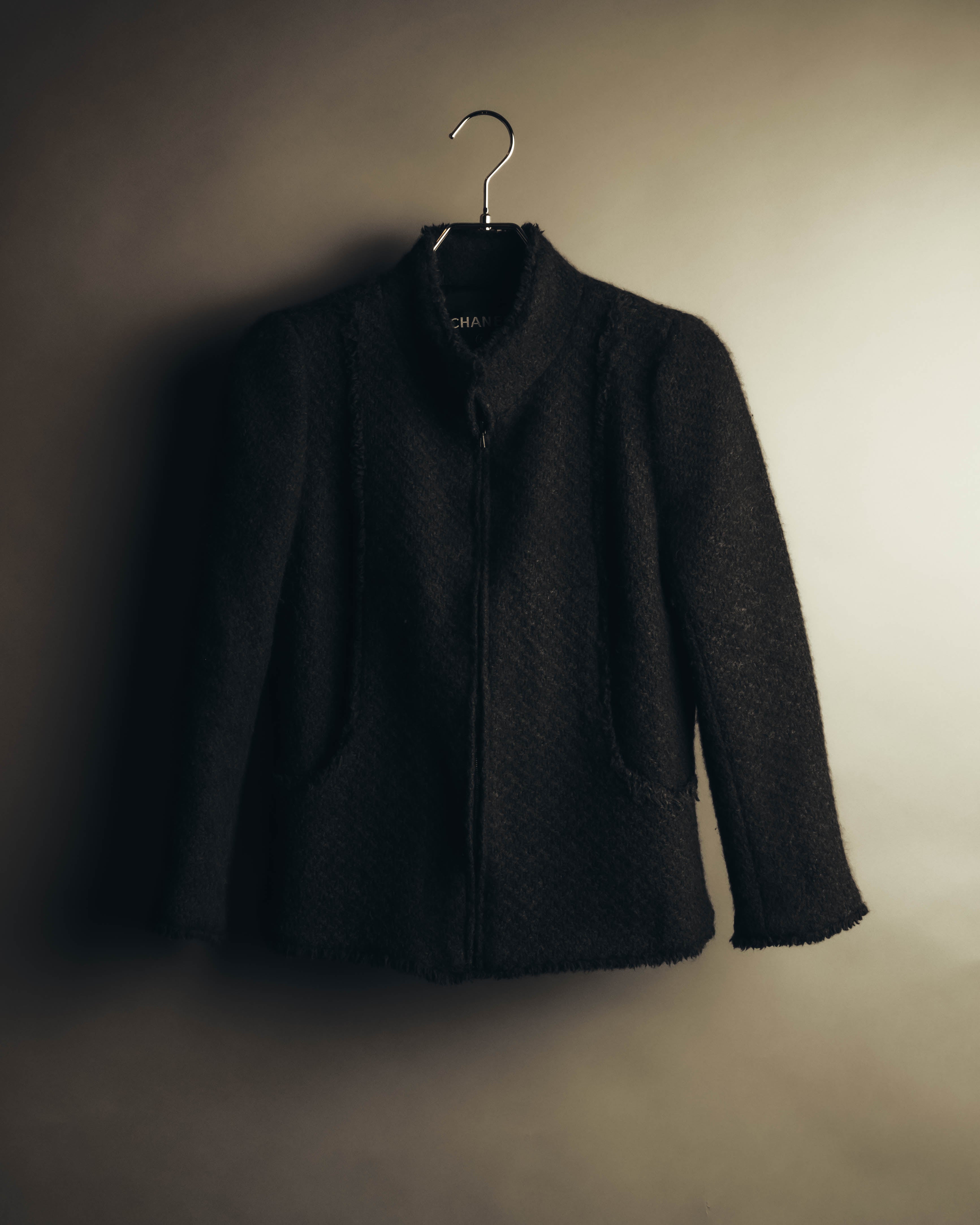 "CHANEL" 04AW Textured wool angora tweed zip jacket