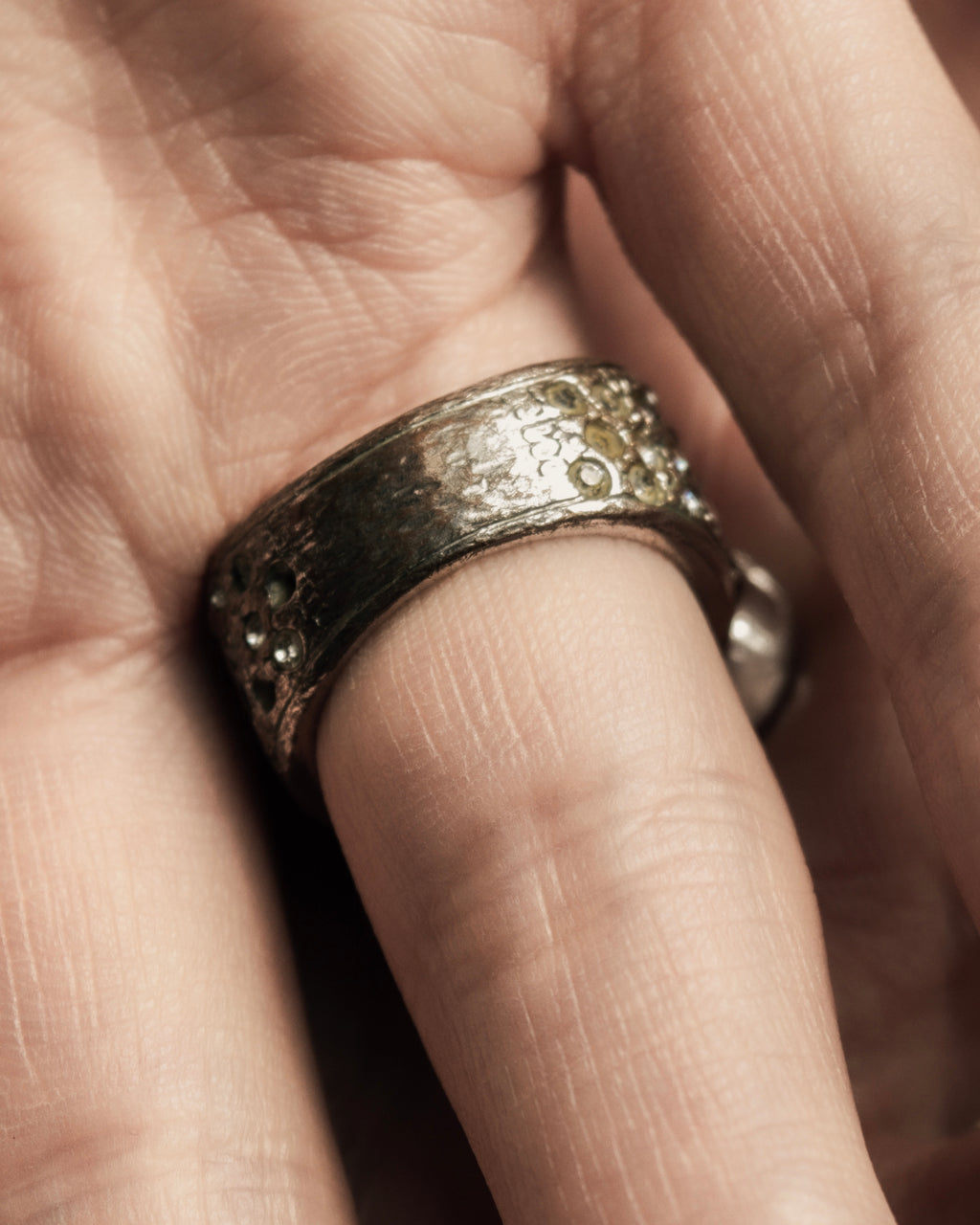 "CHANEL" Camellia motif rhinestone logo design ring