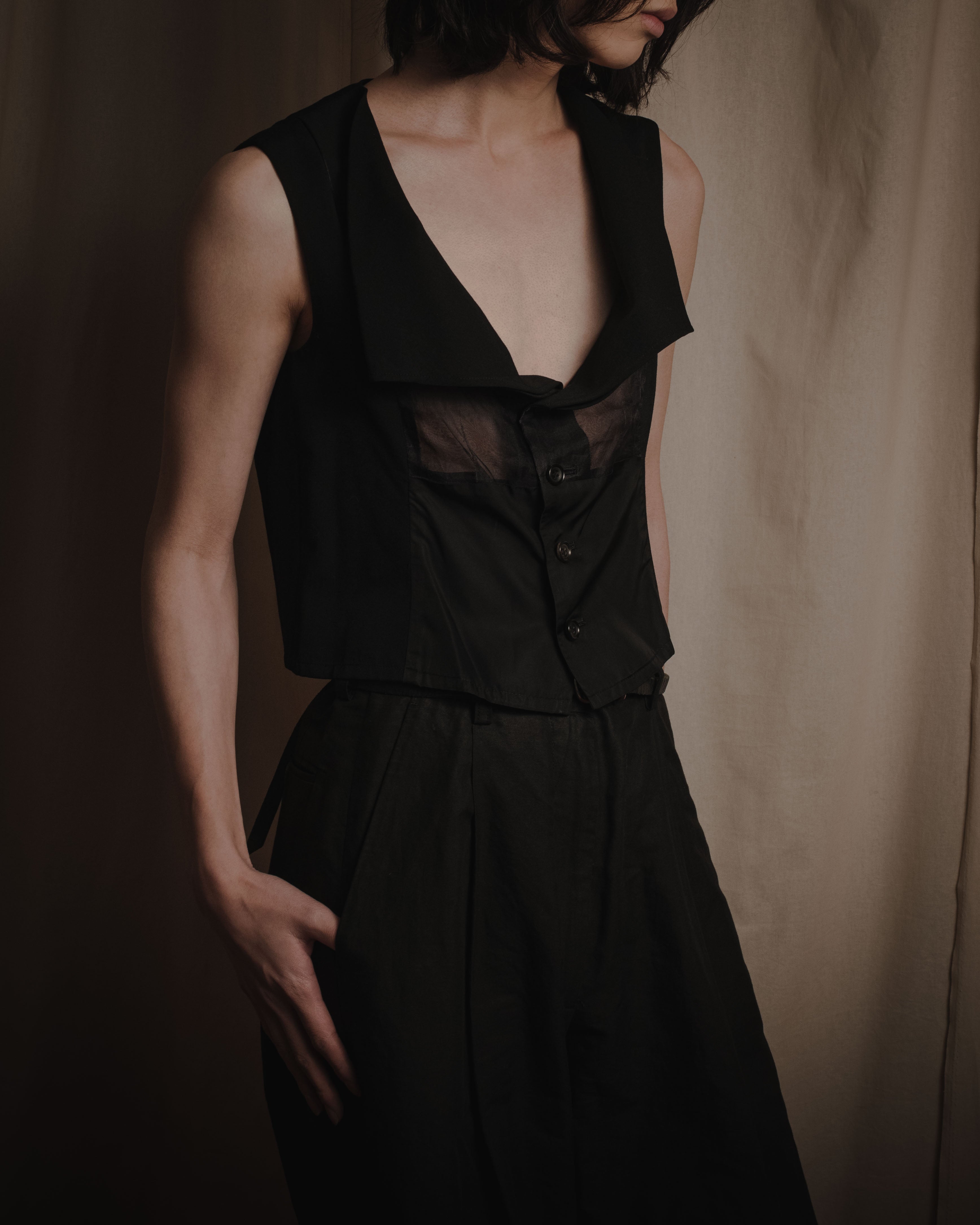 "tricot COMME des GARCONS" 2004 SS draped lapel cropped vest