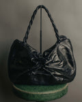 "Salvatore Ferragamo" 00's Vintage crushed patent leather braided handle hobo bag