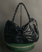 "Salvatore Ferragamo" 00's Vintage crushed patent leather braided handle hobo bag