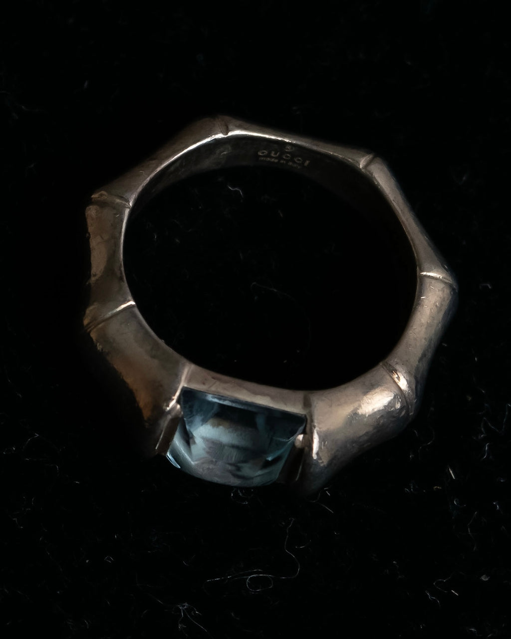 "GUCCI" Bamboo motif stone top silver ring