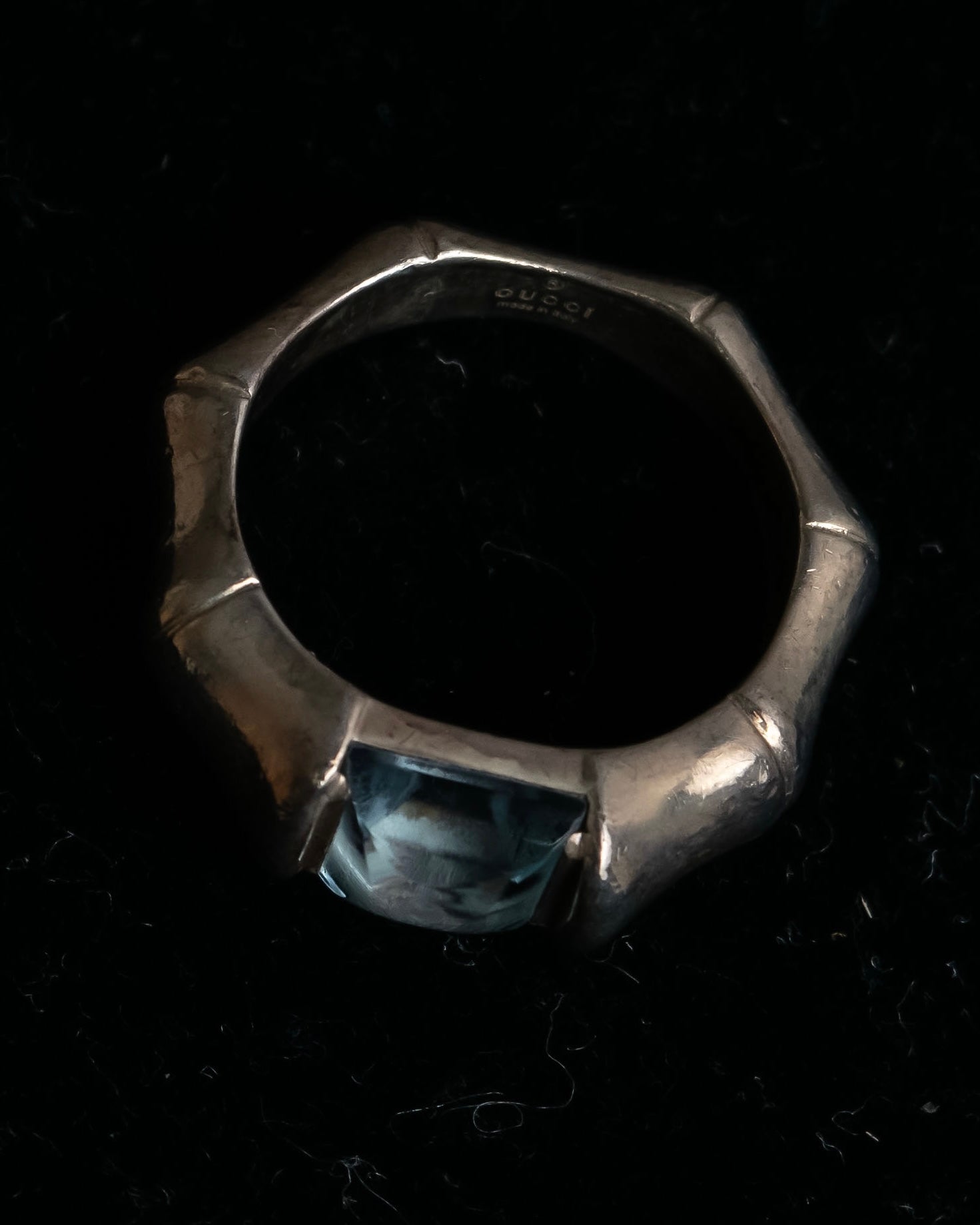 "GUCCI" Bamboo motif stone top silver ring