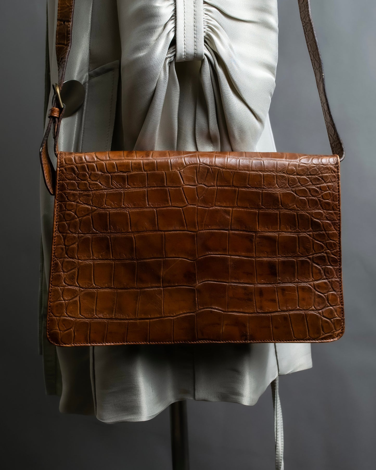 “GIORGIO ARMANI” crocodile leather box shoulder bag