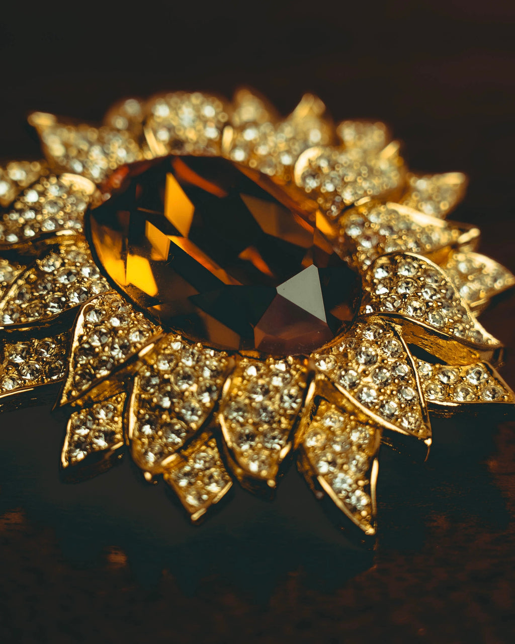-SPECIAL- “Christian Dior” 80’s-90’s Sunburst amber glass pendant brooch