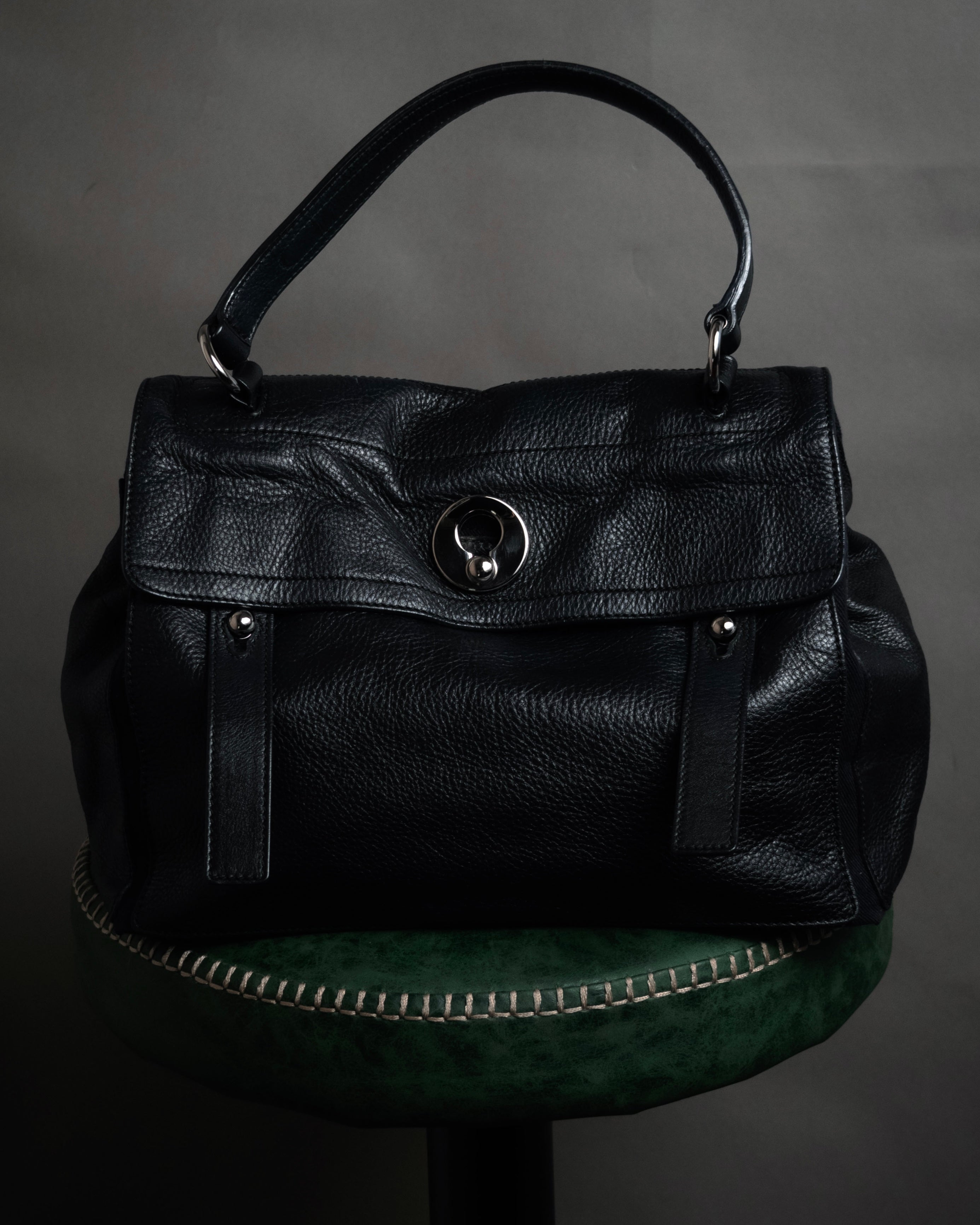 “YVES SAINT LAURENT” Late 2000s Muse Two grained leather flap hand bag