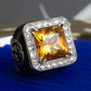 "GUCCI" Amber rhinestone GG motif engraved signet ring