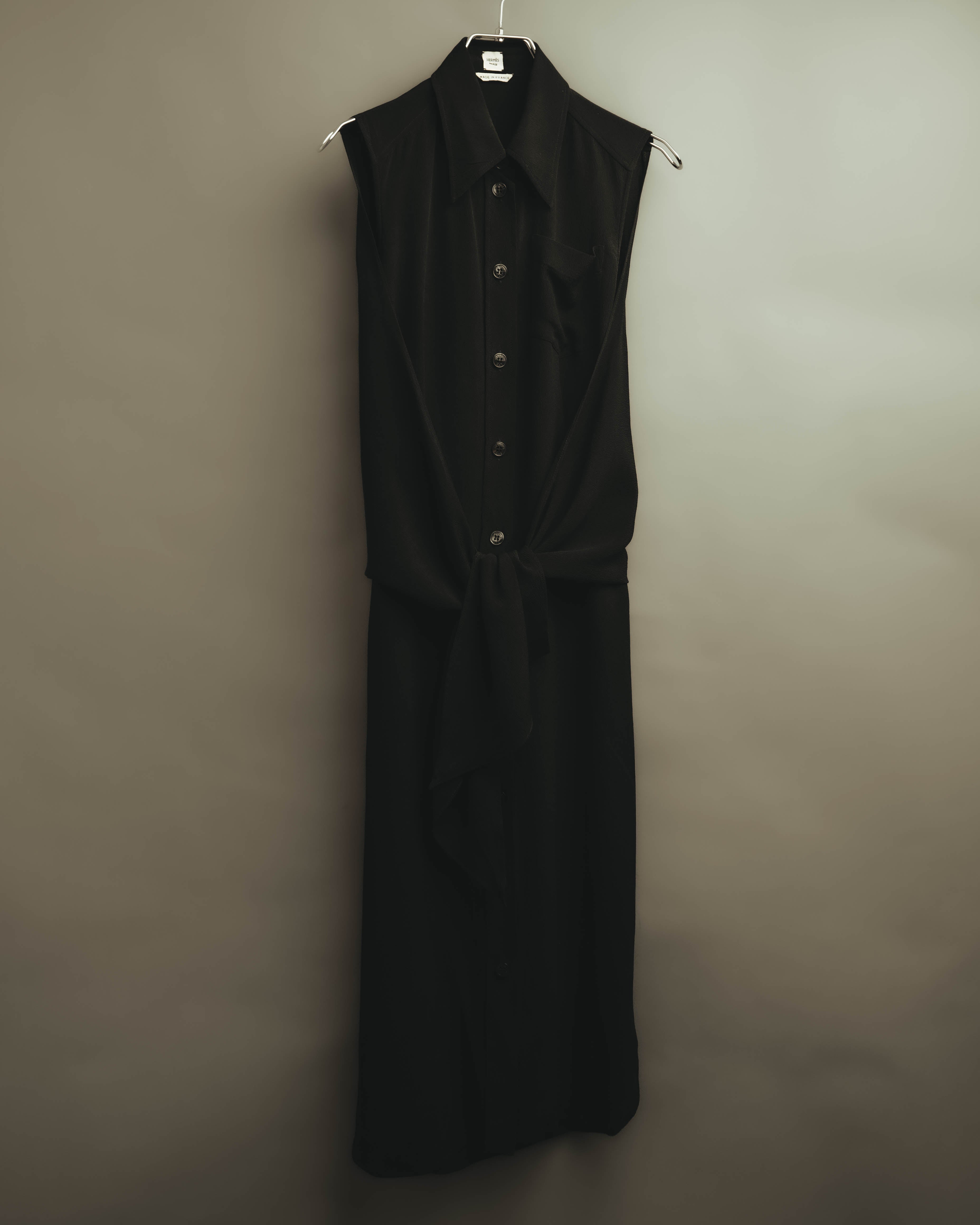 -SPECIAL- “HERMÈS“ 00’s-10’s Sleeveless silk draped shirt dress