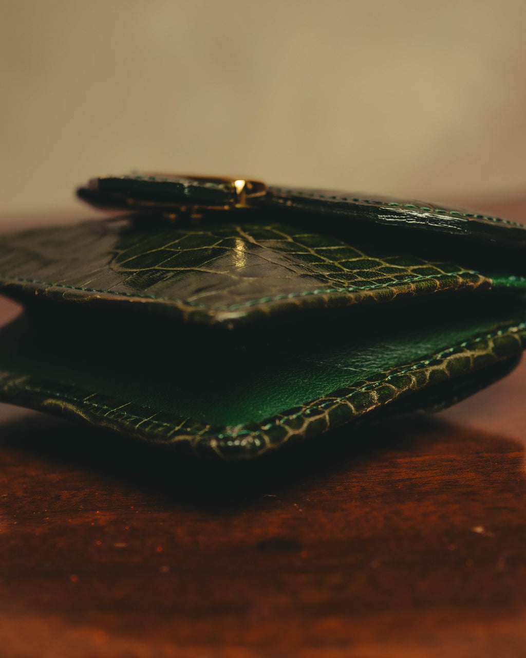 "Yves Saint Laurent" 80's Dark green crocodile compact wallet