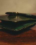 "Yves Saint Laurent" 80's Dark green crocodile compact wallet
