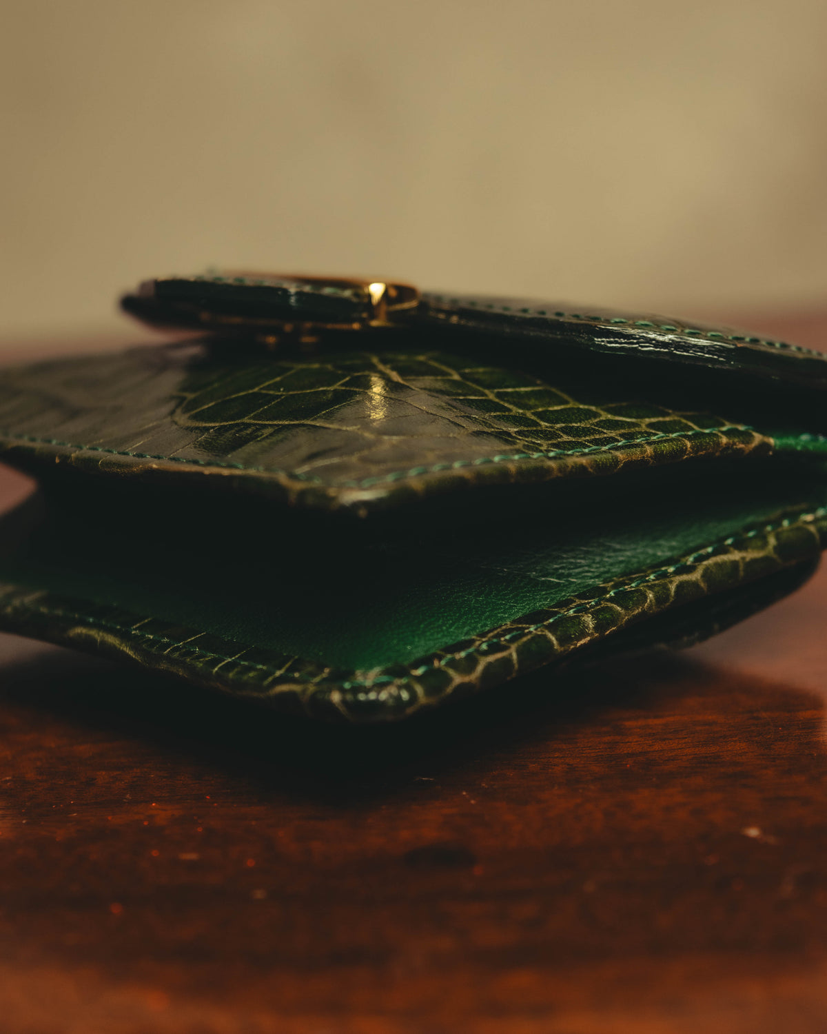 "Yves Saint Laurent" 80's Dark green crocodile compact wallet