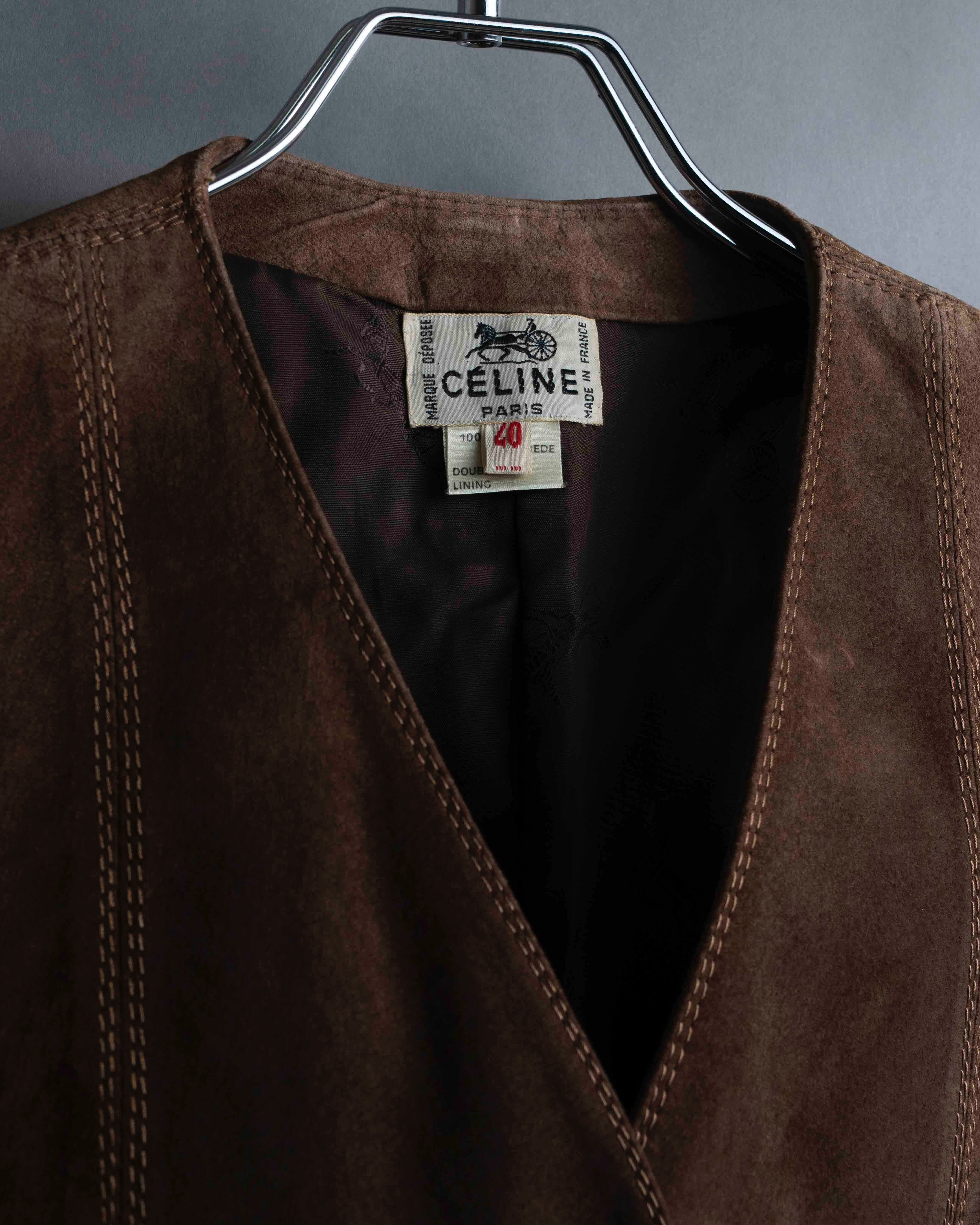 "CELINE" Horse tack motif metal fittings design suede vest