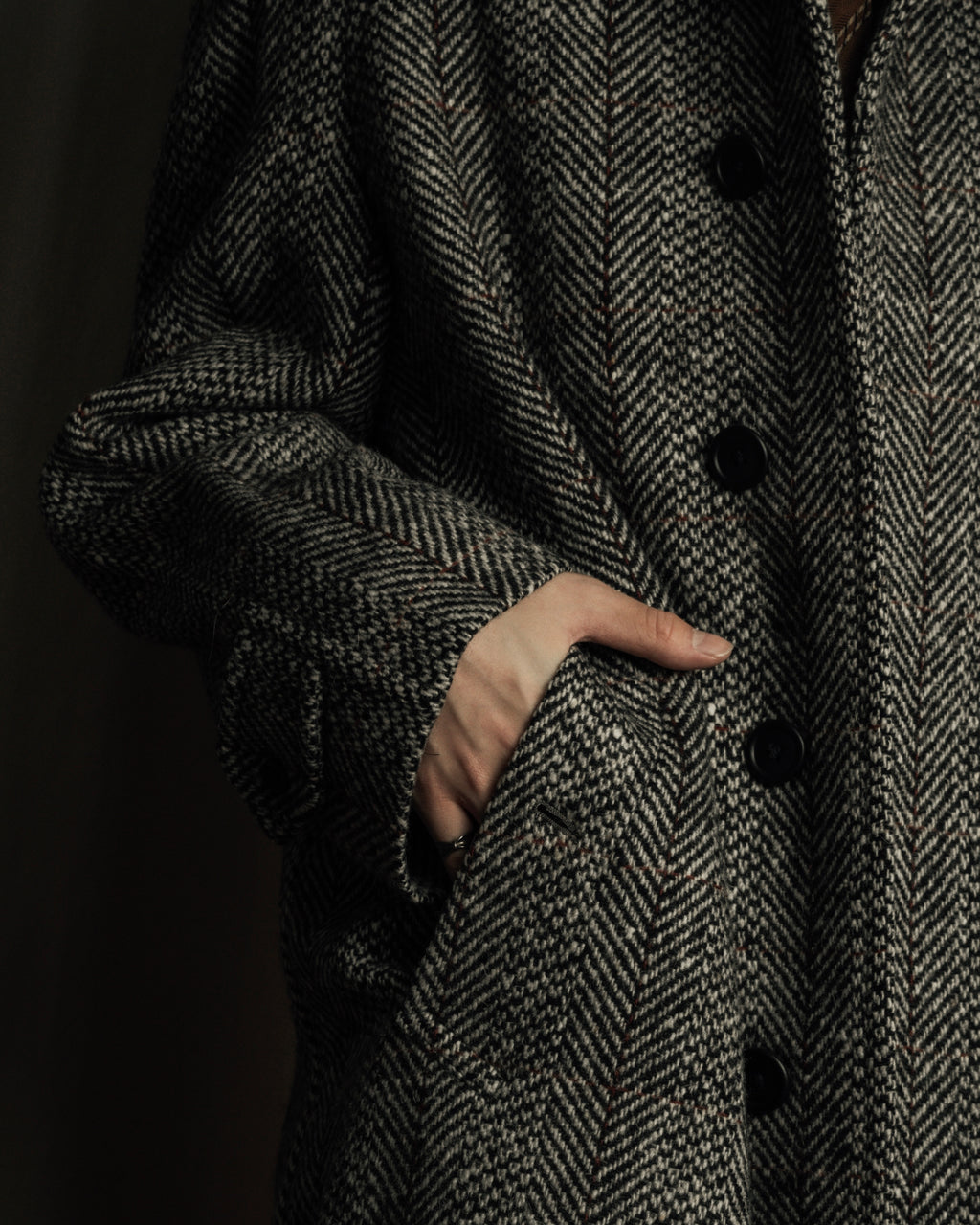 "BURBERRYS" British tweed fly front stand collar coat