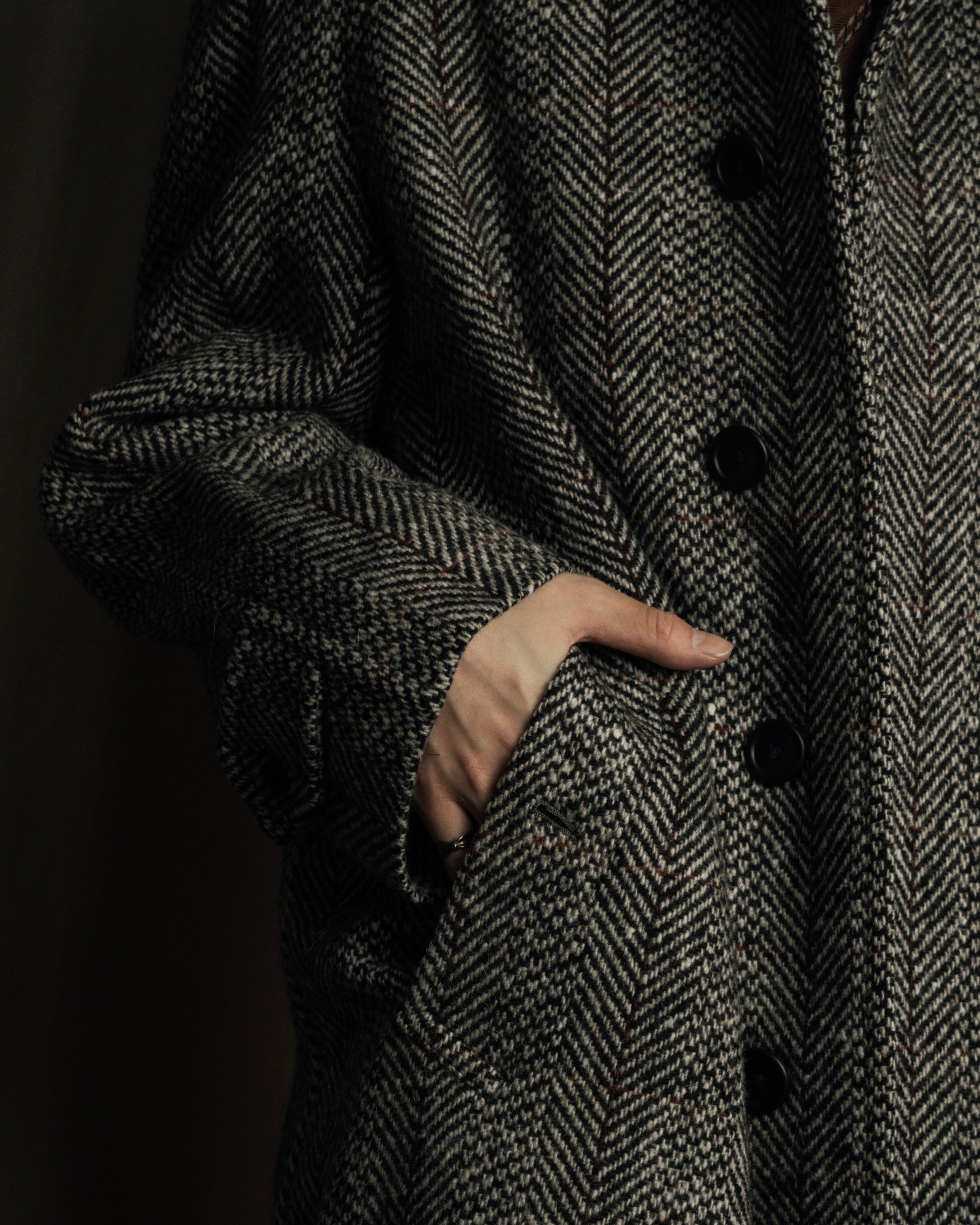 "BURBERRYS" British tweed fly front stand collar coat