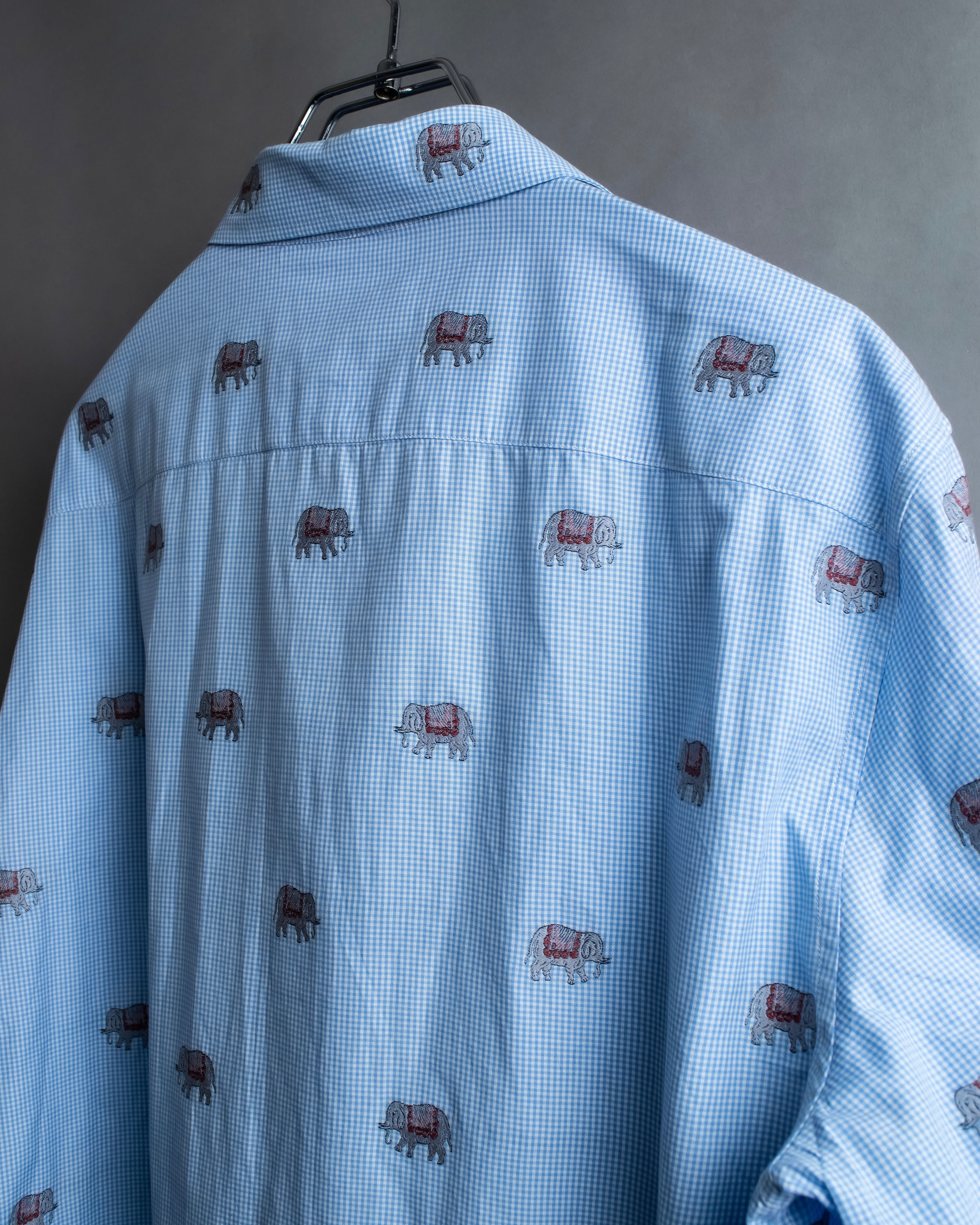 "GUCCI" Michele period elephant pattern sax blue color shirt
