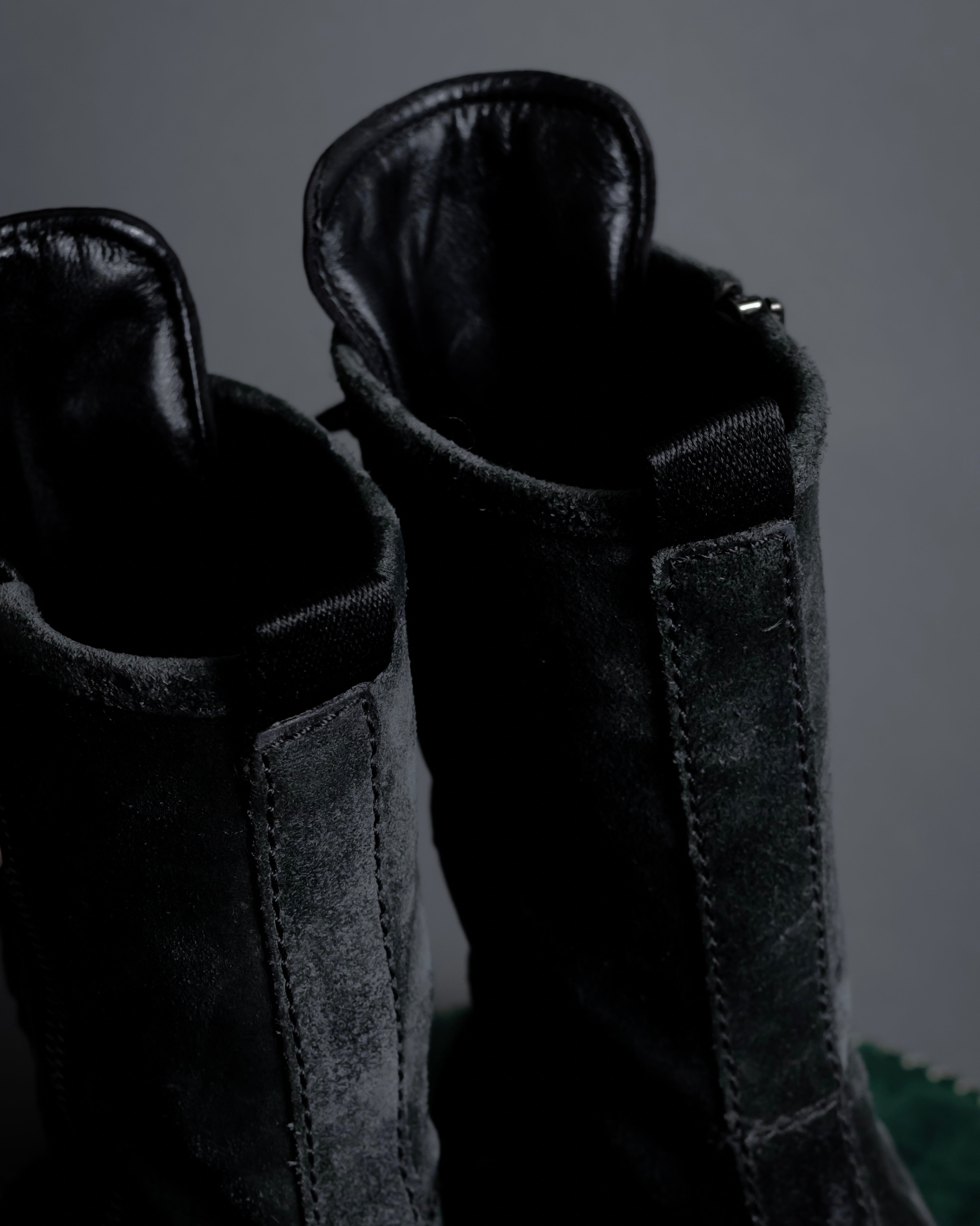 "PRADA" Military detail brushed leather lace-up long boots