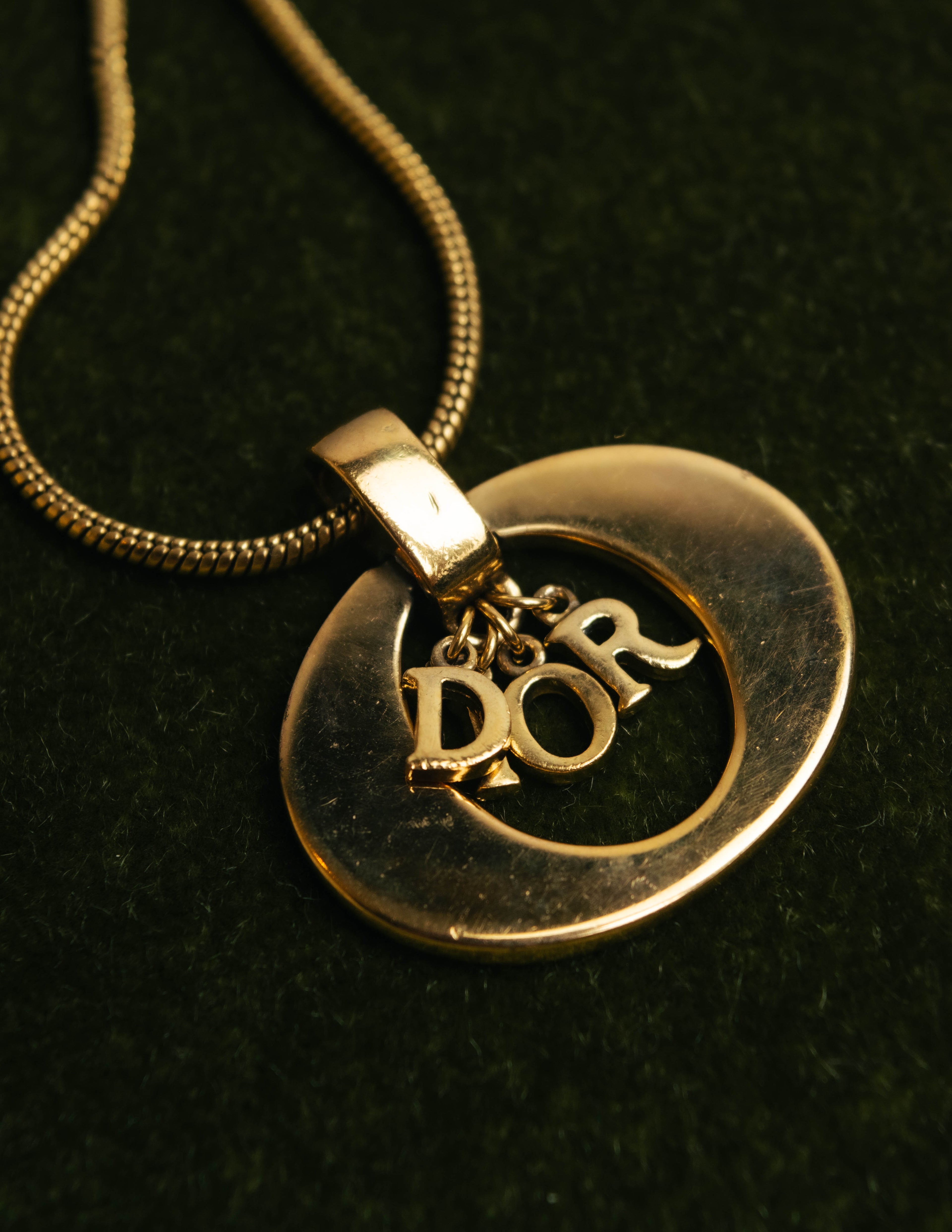 "Christian Dior" 80's-90's Gold logo pendant necklace