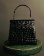 -SPECIAL- "TIFFANY & CO." 70's-80's Shiny crocodile top handle bag