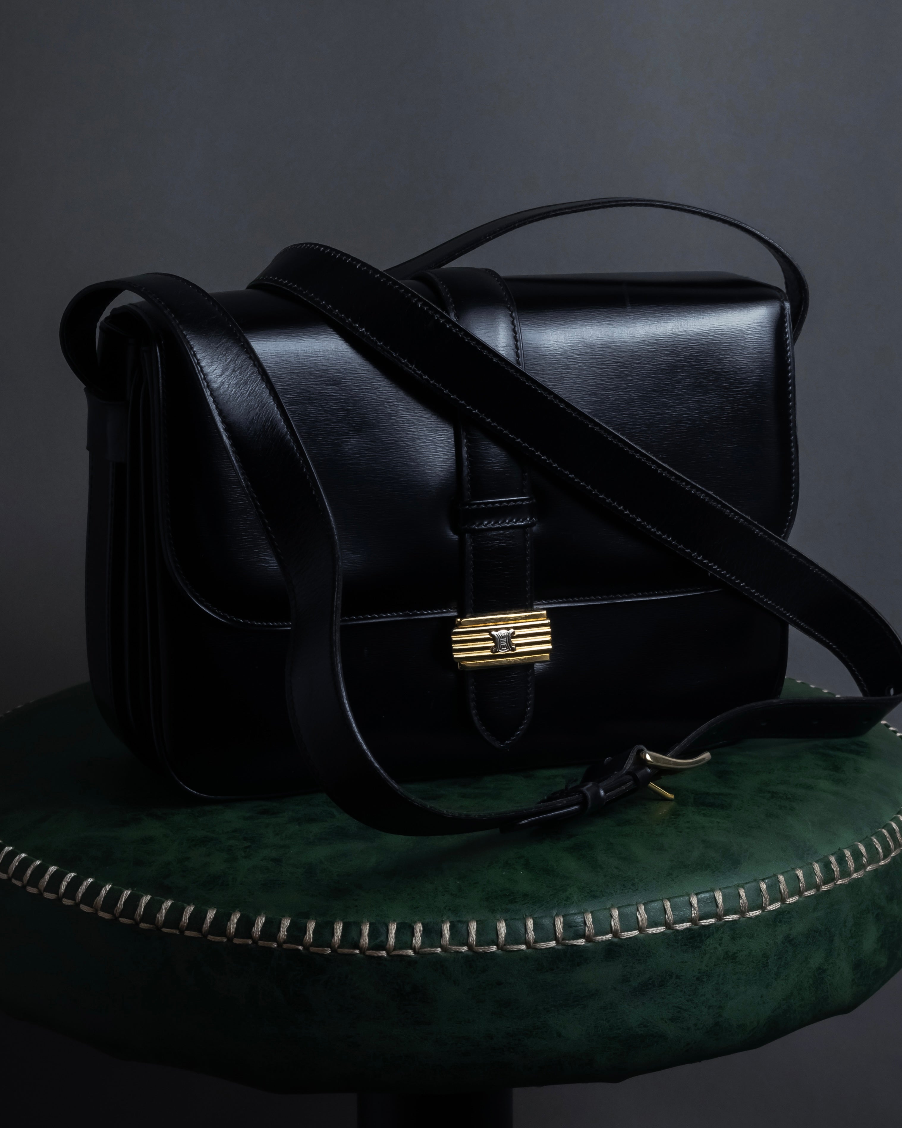 "CELINE" Classic flap design leather shoulder bag
