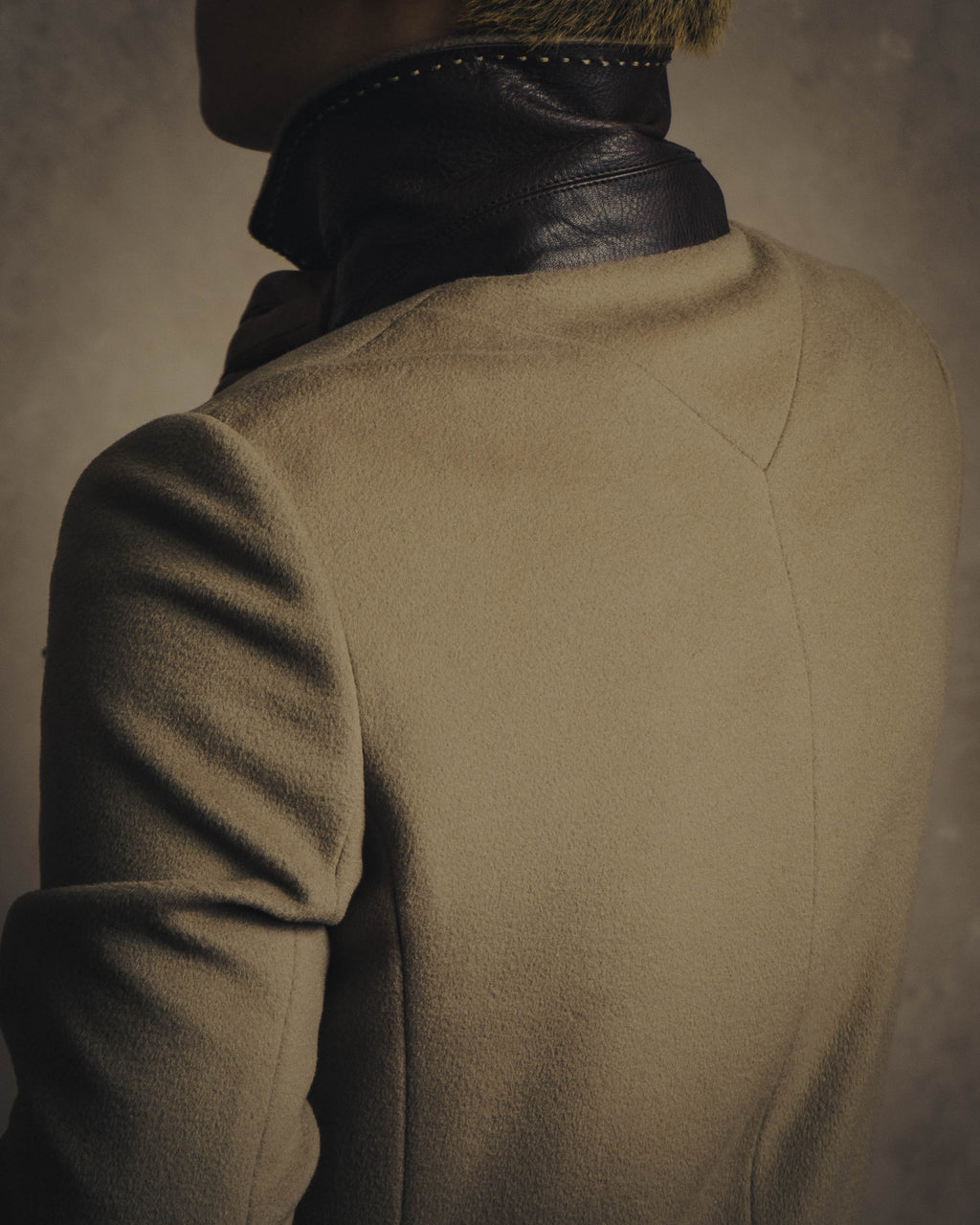 -SPECIAL- "FENDI" 90's-00's Cashmere blend long coat with leather contrast
