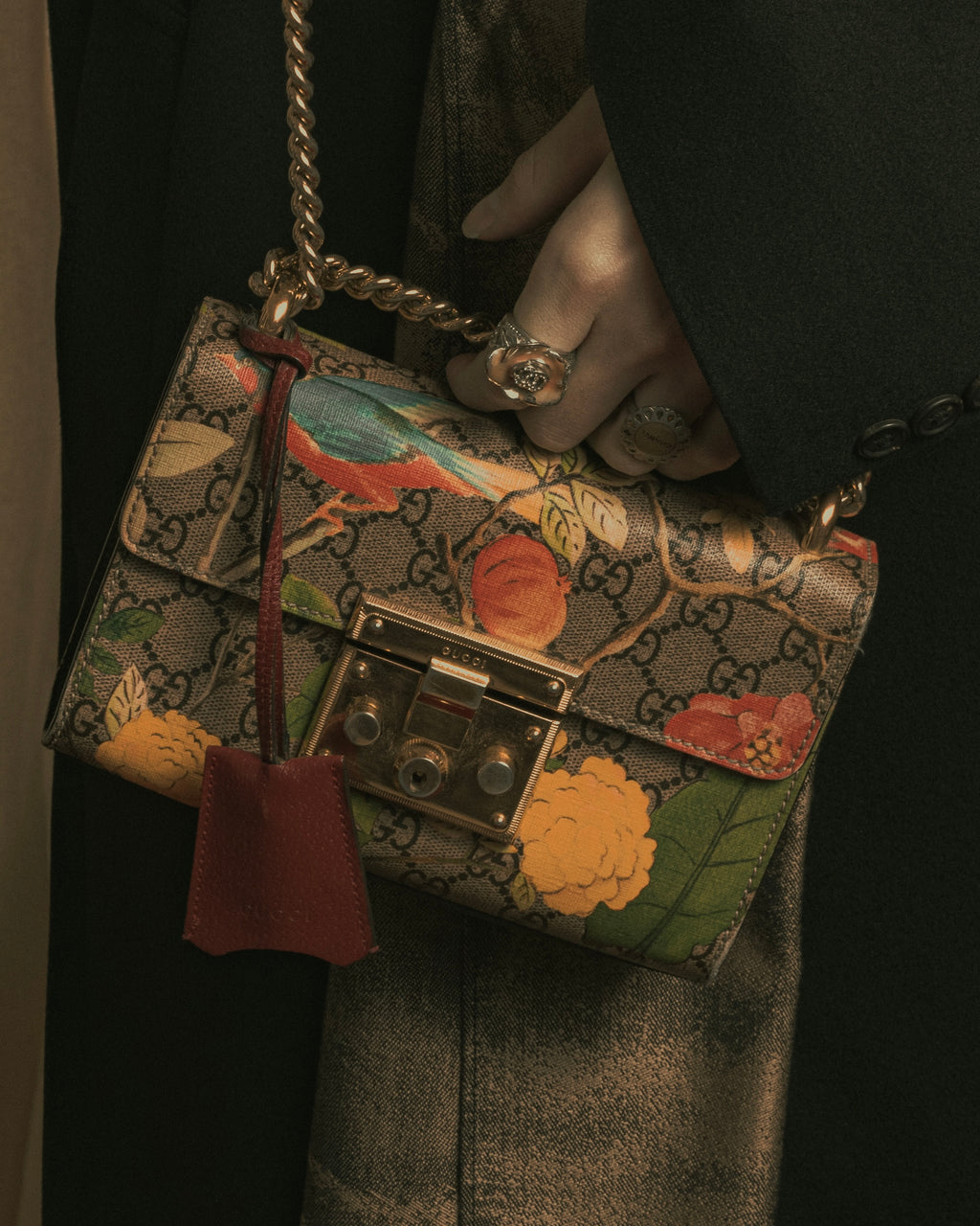 -SPECIAL- "GUCCI" Michele-era floral padlock design chain shoulder bag