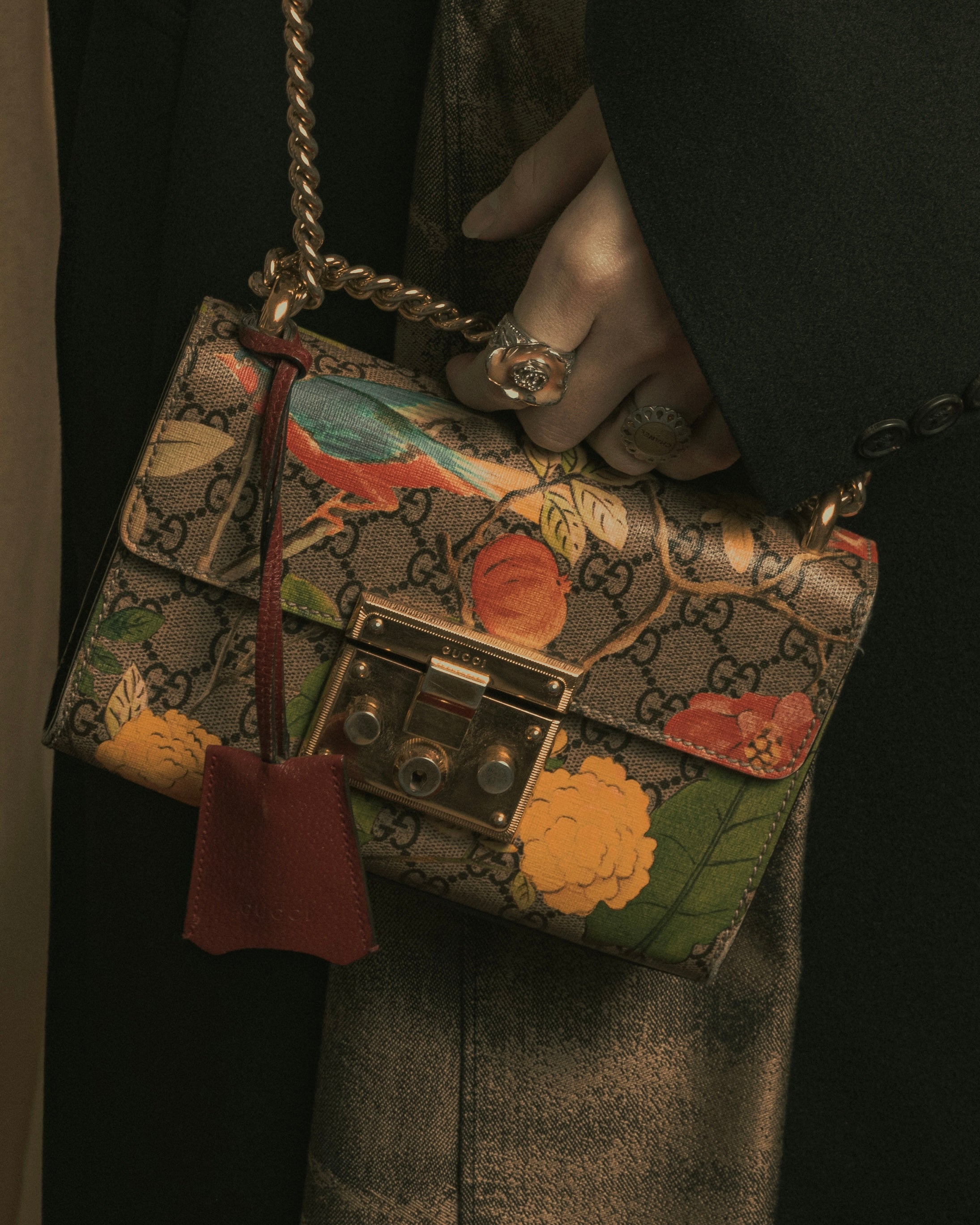 -SPECIAL- "GUCCI" Michele-era floral padlock design chain shoulder bag