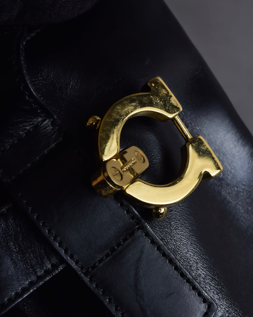 "Salvatore Ferragamo" Architectural trapezoid shape gancini leather shoulder bag