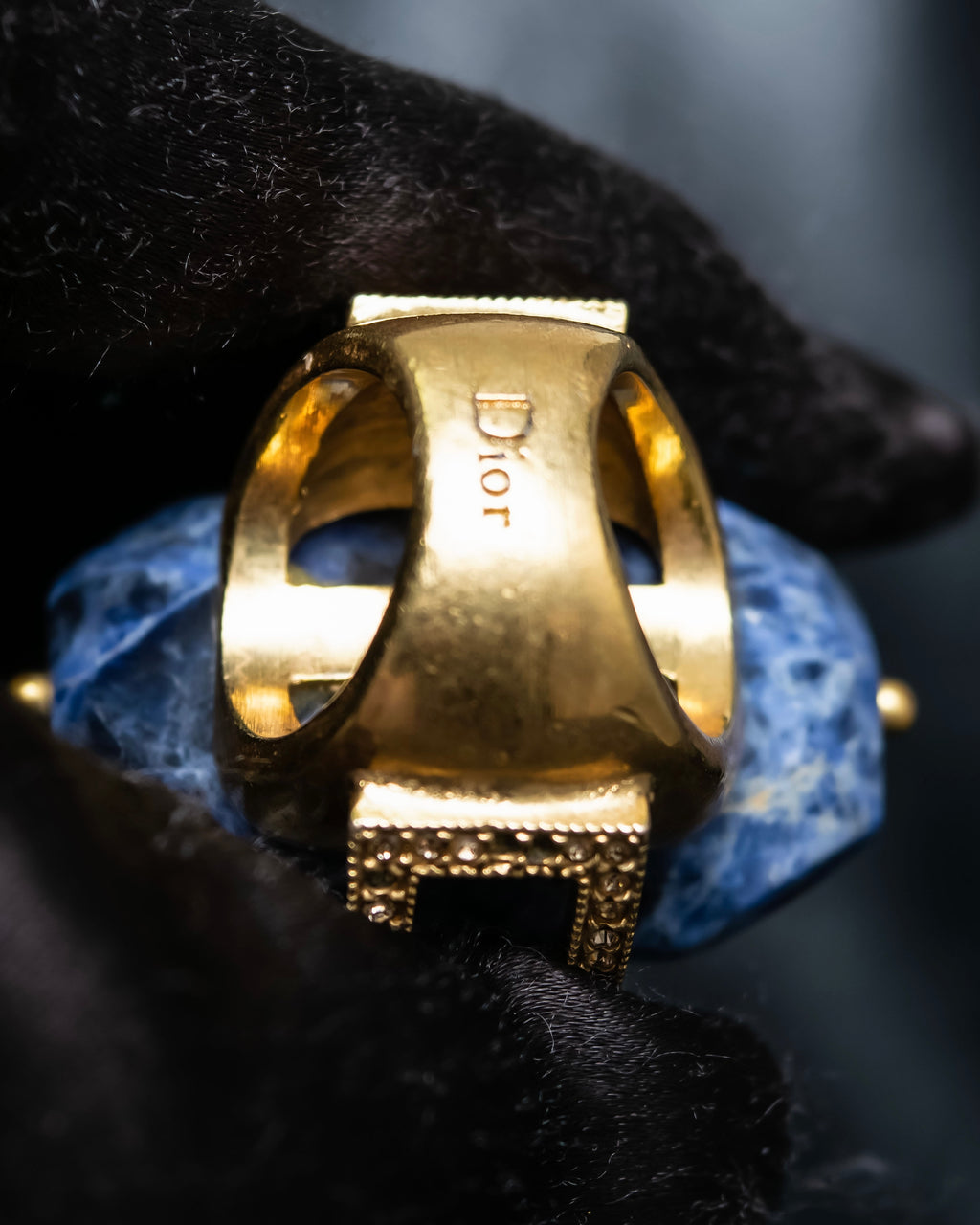 "Christian Dior" Sodalite Stone Gold Accent Ring