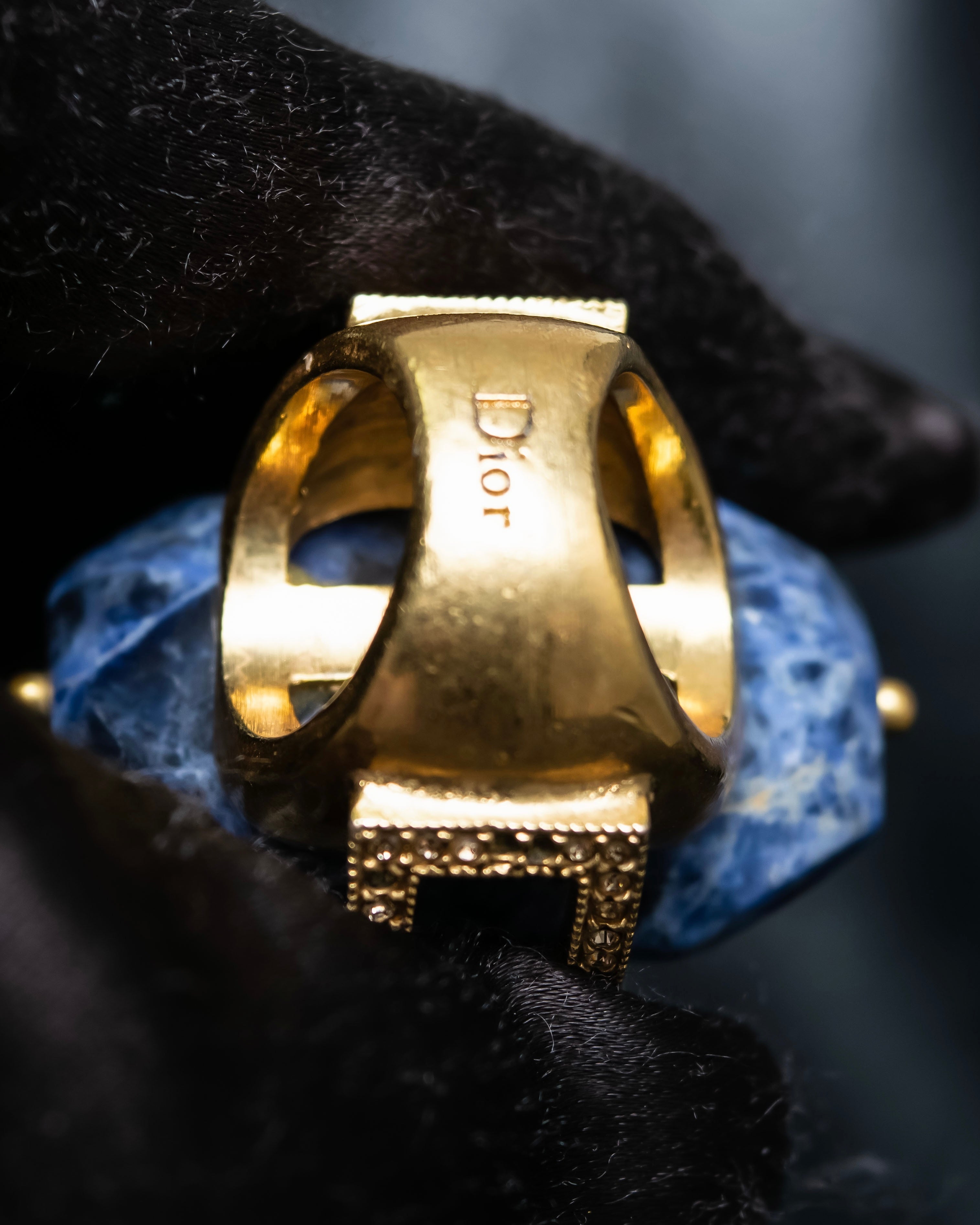 "Christian Dior" Sodalite Stone Gold Accent Ring