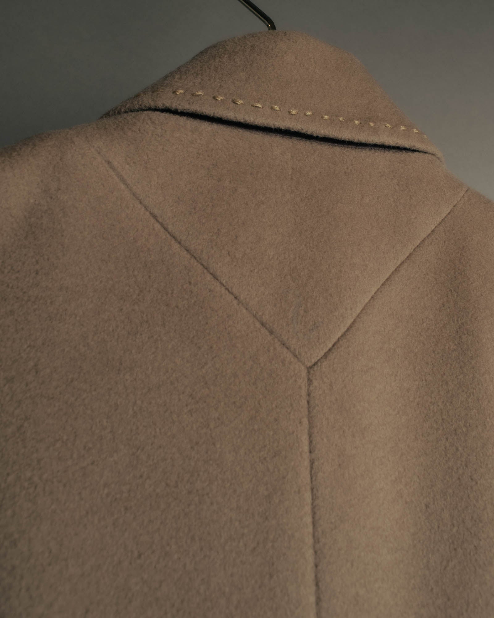 -SPECIAL- "FENDI" 90's-00's Cashmere blend long coat with leather contrast