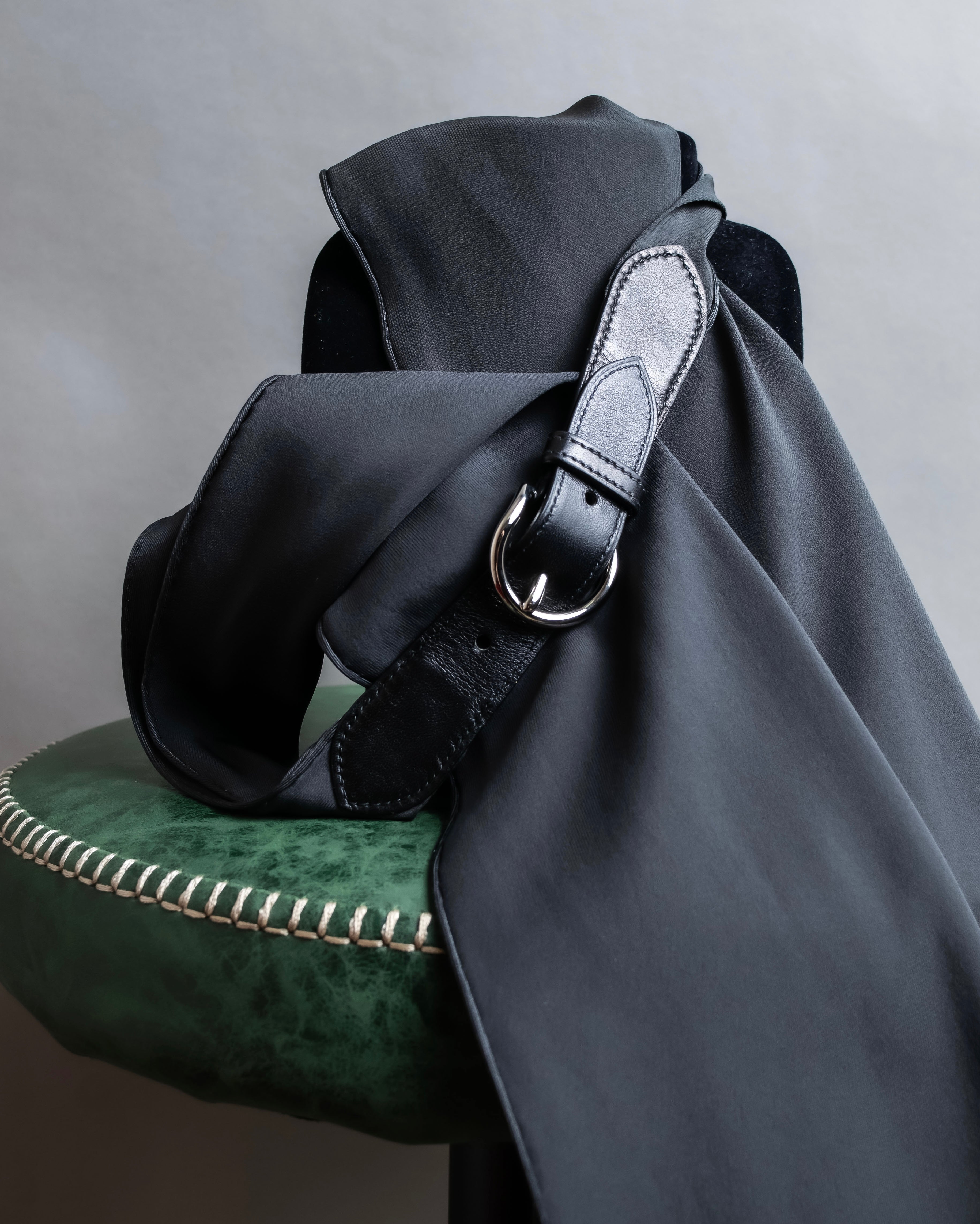 "HERMES" Silk cloth docking leather waist mark belt