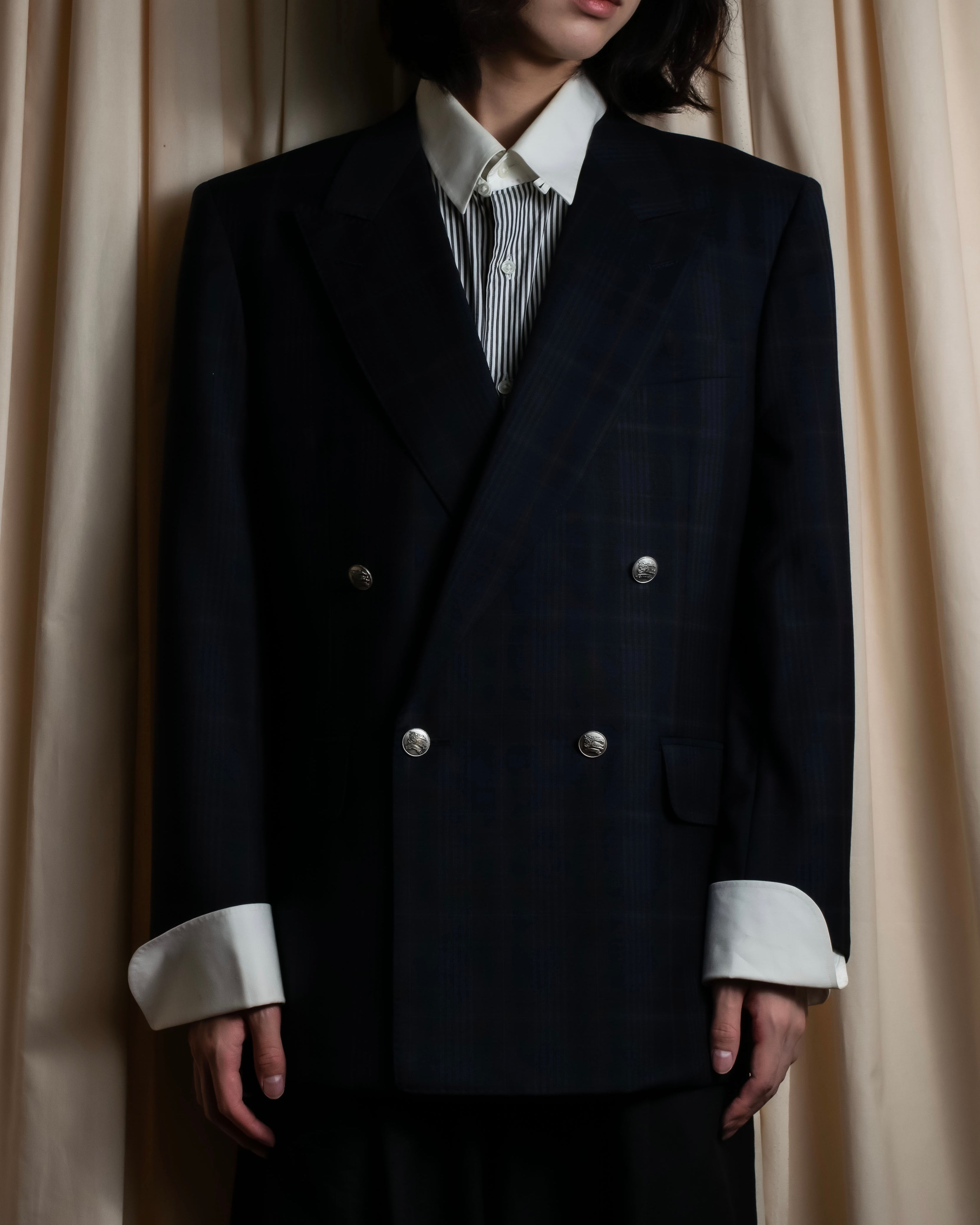 "BURBERRYS" Micro check pattern metal button blazer