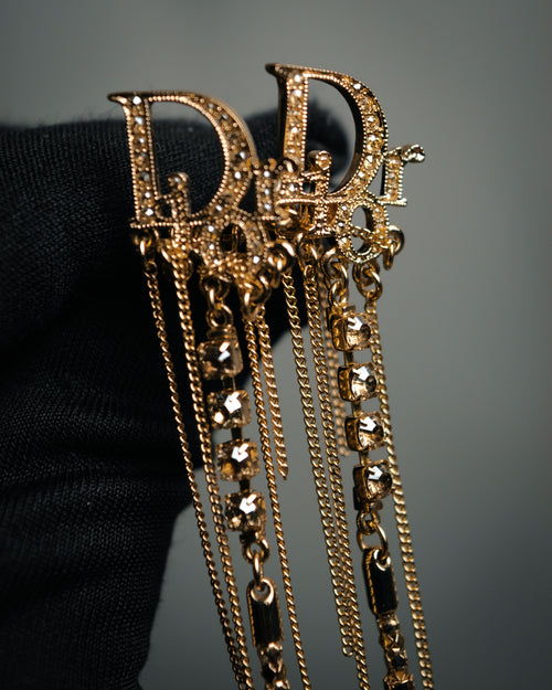 “Christian Dior” 00’s-10’s Crystal fringe logo earrings