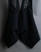 "LOUIS VUITTON" Leather tape cross knit detail vest